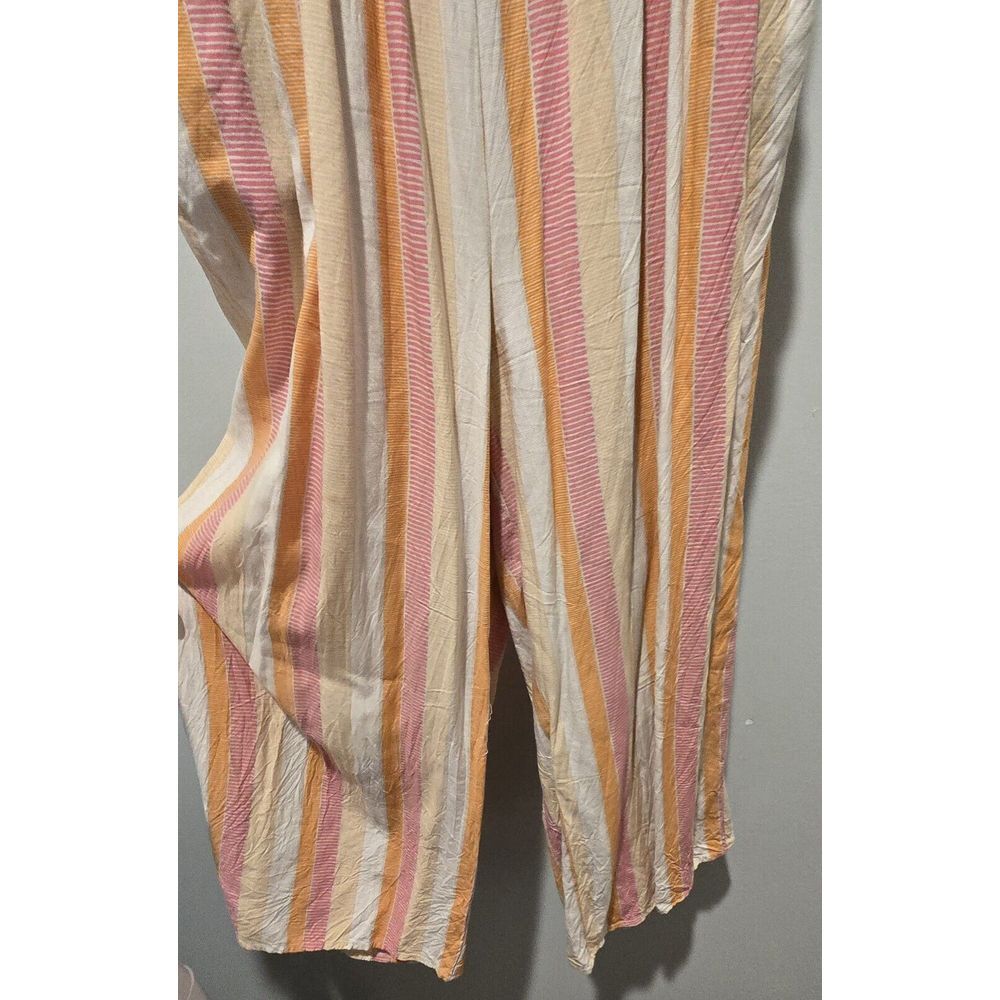 Striped Button-Front Maxi Jumpsuit‎ in Pastel Pink and Peach Summer Beach Romper - Picture 4 of 7
